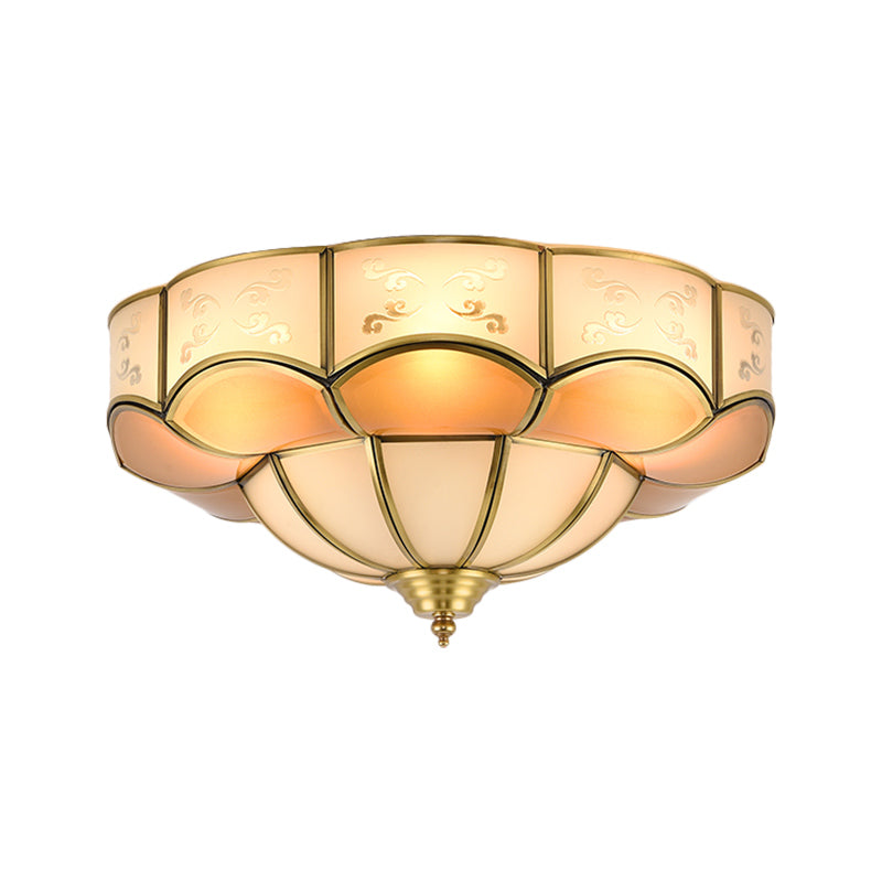 Vintage Flush Mount Lamp With Frosted Glass Panel & Multiple Light Options
