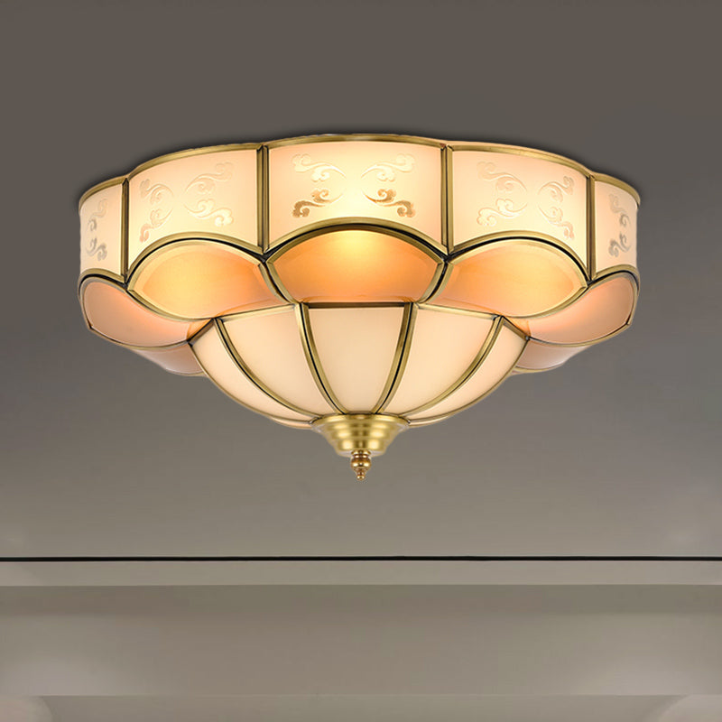 Vintage Flush Mount Lamp with Frosted Glass Panel & Multiple Light Options