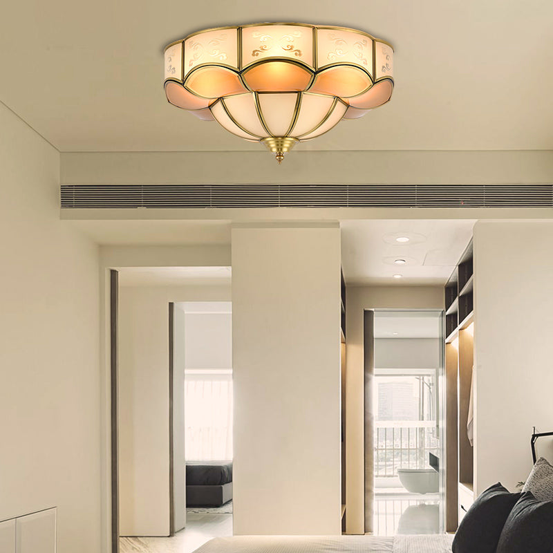 Vintage Flush Mount Lamp with Frosted Glass Panel & Multiple Light Options