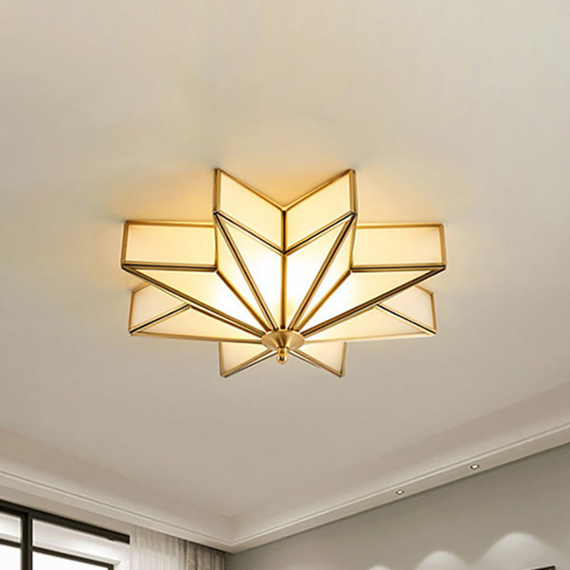 Classic Brass Star Flush Mount Fixture with Beveled Frosted Glass for Living Room Ceiling Light (4-Light)