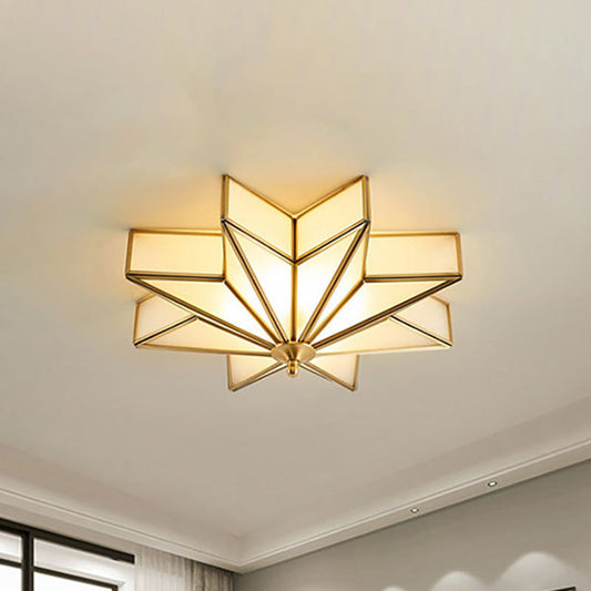 Classic Brass Star Flush Mount Fixture with Beveled Frosted Glass for Living Room Ceiling Light (4-Light)