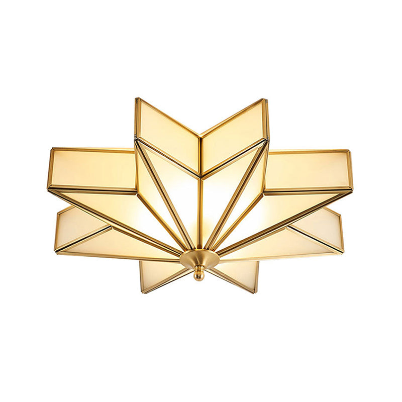 Classic Brass Star Flush Mount Fixture with Beveled Frosted Glass for Living Room Ceiling Light (4-Light)