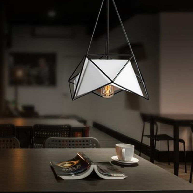 Lampe suspendue polygonale noire/blanche/noire dorée - Design contemporain avec abat-jour en cage métallique - Suspension à 1 lumière pour salle à manger