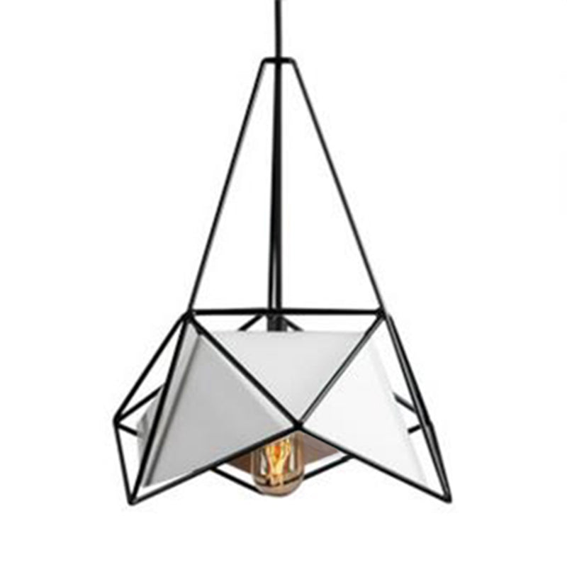 Lampe suspendue polygonale noire/blanche/noire dorée - Design contemporain avec abat-jour en cage métallique - Suspension à 1 lumière pour salle à manger