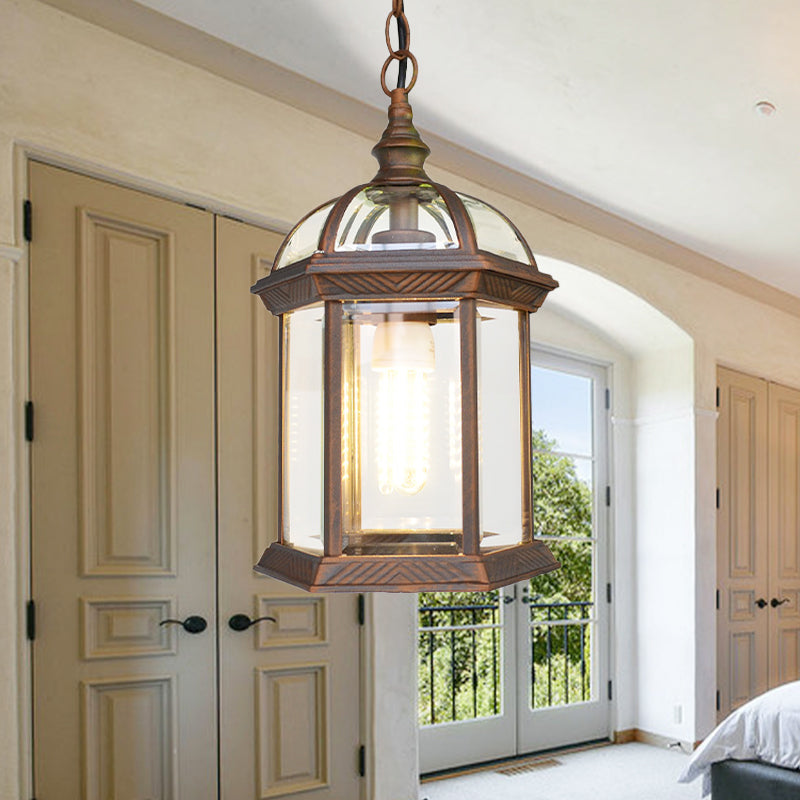 Vintage Lantern Ceiling Hanging Light - Black/Bronze/Gold Finish With Clear Glass Shade 1 Bulb