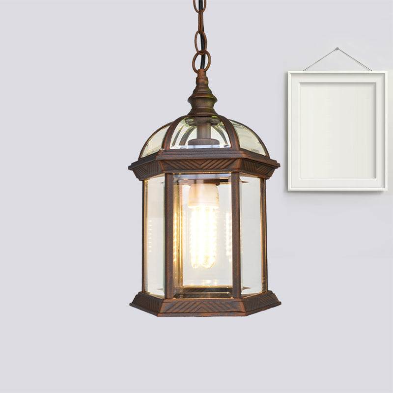 Vintage Lantern Ceiling Hanging Light - Black/Bronze/Gold Finish With Clear Glass Shade 1 Bulb