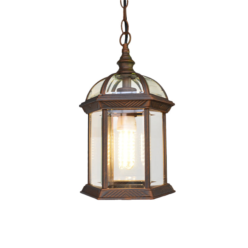 Vintage Lantern Ceiling Hanging Light - Black/Bronze/Gold Finish With Clear Glass Shade 1 Bulb