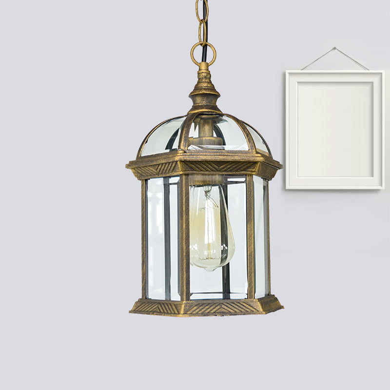 Vintage Lantern Ceiling Hanging Light - Black/Bronze/Gold Finish With Clear Glass Shade 1 Bulb