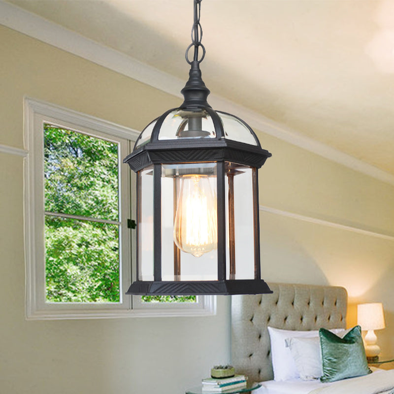 Vintage Lantern Ceiling Hanging Light - Black/Bronze/Gold Finish With Clear Glass Shade 1 Bulb