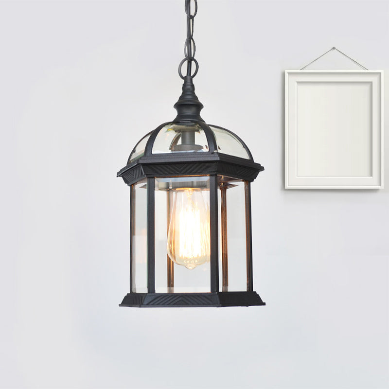 Vintage Lantern Ceiling Hanging Light - Black/Bronze/Gold Finish With Clear Glass Shade 1 Bulb