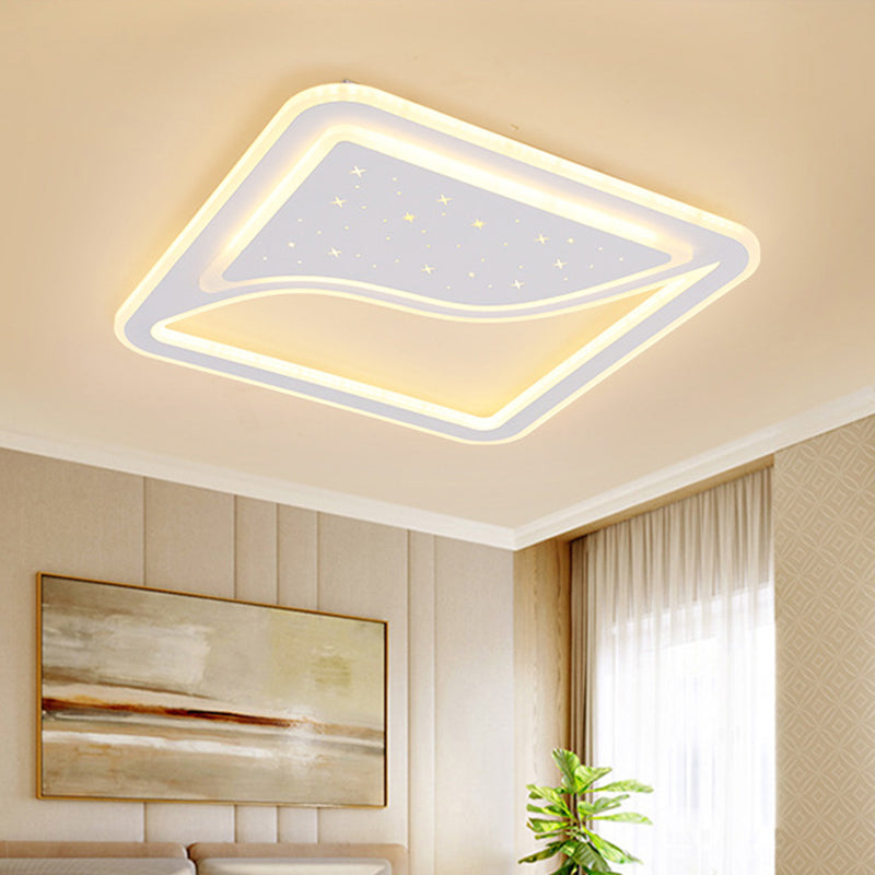 Modern White LED Ceiling Lamp with Curved Starry Sky Design, Flush Lighting - 19"/35.5" W, Warm/White Light