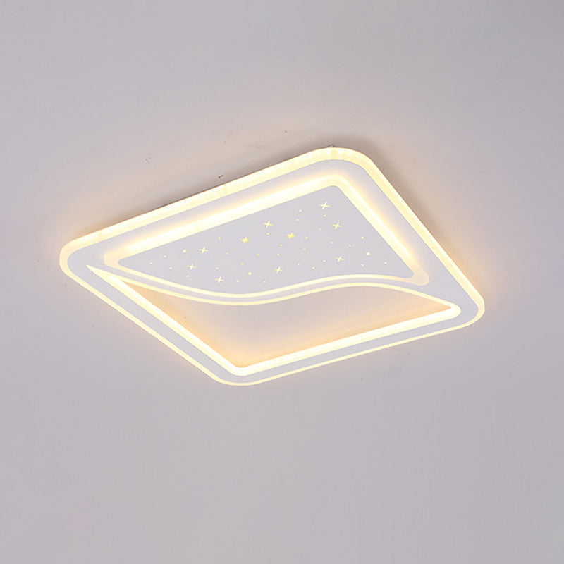 Modern White LED Ceiling Lamp with Curved Starry Sky Design, Flush Lighting - 19"/35.5" W, Warm/White Light