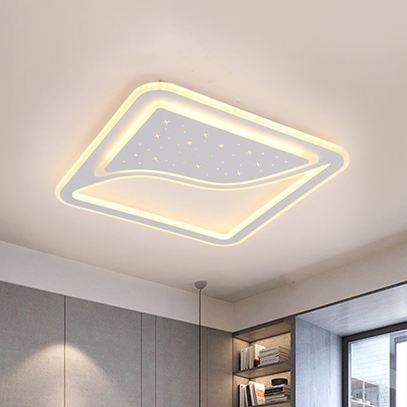Modern White LED Ceiling Lamp with Curved Starry Sky Design, Flush Lighting - 19"/35.5" W, Warm/White Light