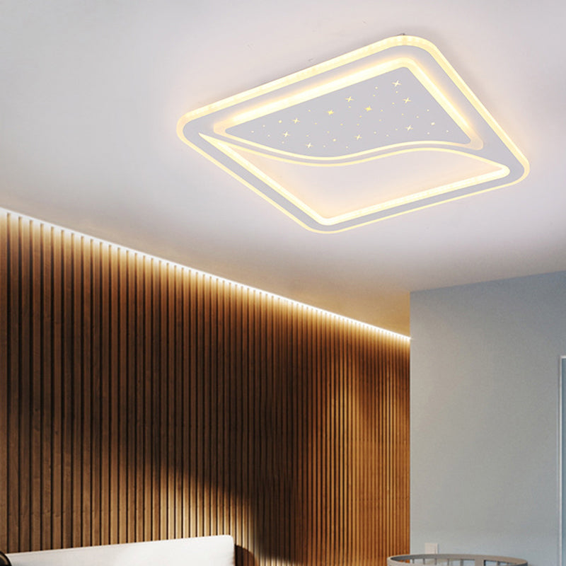 Modern White LED Ceiling Lamp with Curved Starry Sky Design, Flush Lighting - 19"/35.5" W, Warm/White Light