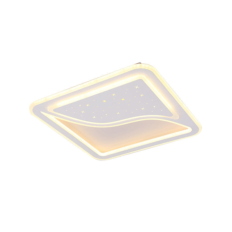 Modern White LED Ceiling Lamp with Curved Starry Sky Design, Flush Lighting - 19"/35.5" W, Warm/White Light