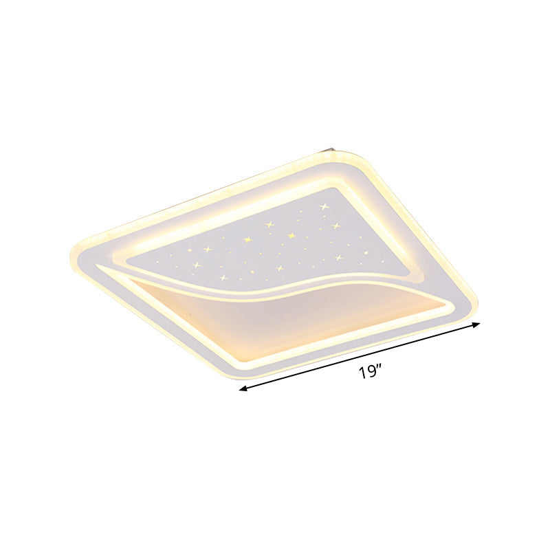 Modern White LED Ceiling Lamp with Curved Starry Sky Design, Flush Lighting - 19"/35.5" W, Warm/White Light