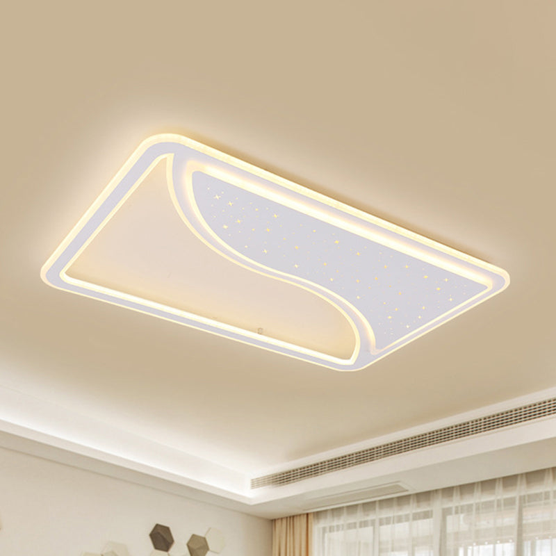 Modern White LED Ceiling Lamp with Curved Starry Sky Design, Flush Lighting - 19"/35.5" W, Warm/White Light