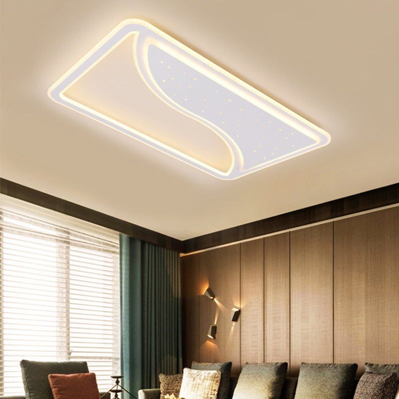 Modern White LED Ceiling Lamp with Curved Starry Sky Design, Flush Lighting - 19"/35.5" W, Warm/White Light