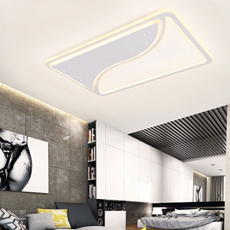 Modern White LED Ceiling Lamp with Curved Starry Sky Design, Flush Lighting - 19"/35.5" W, Warm/White Light