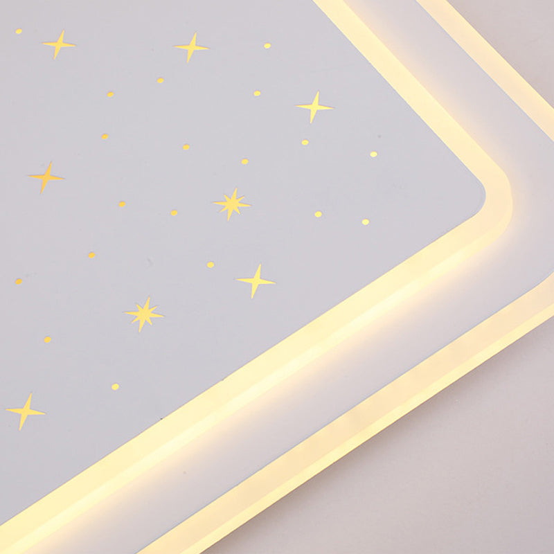 Modern White LED Ceiling Lamp with Curved Starry Sky Design, Flush Lighting - 19"/35.5" W, Warm/White Light