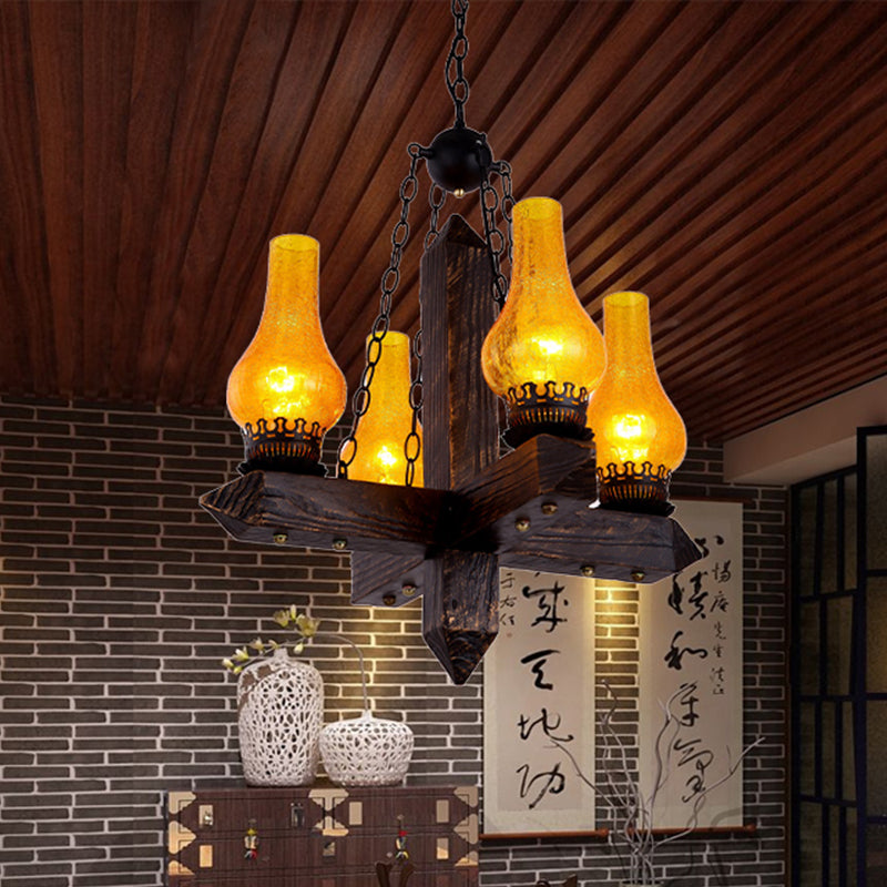 Lustre en verre craquelé : suspension de style ferme avec 5 lumières et cadre en métal