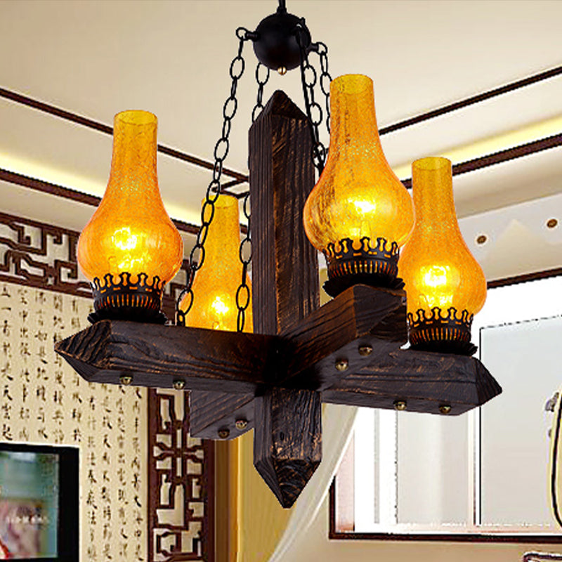 Lustre en verre craquelé : suspension de style ferme avec 5 lumières et cadre en métal