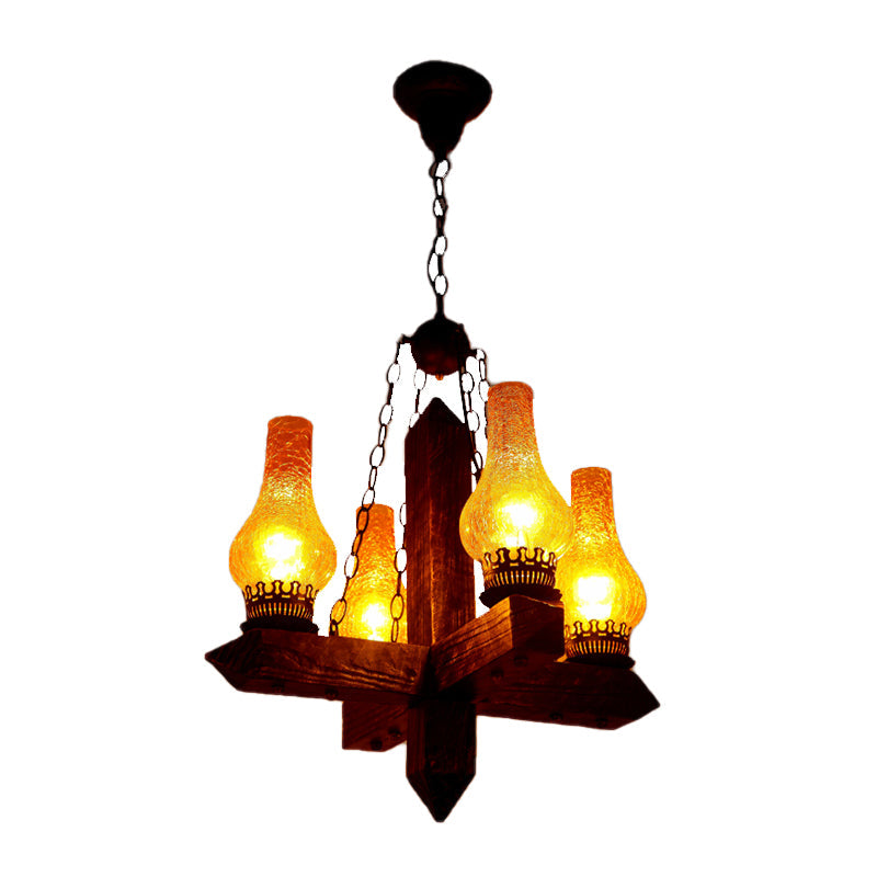 Lustre en verre craquelé : suspension de style ferme avec 5 lumières et cadre en métal