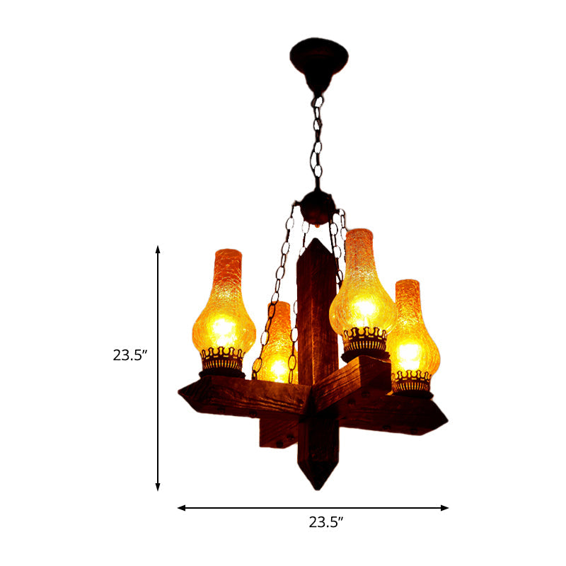 Lustre en verre craquelé : suspension de style ferme avec 5 lumières et cadre en métal