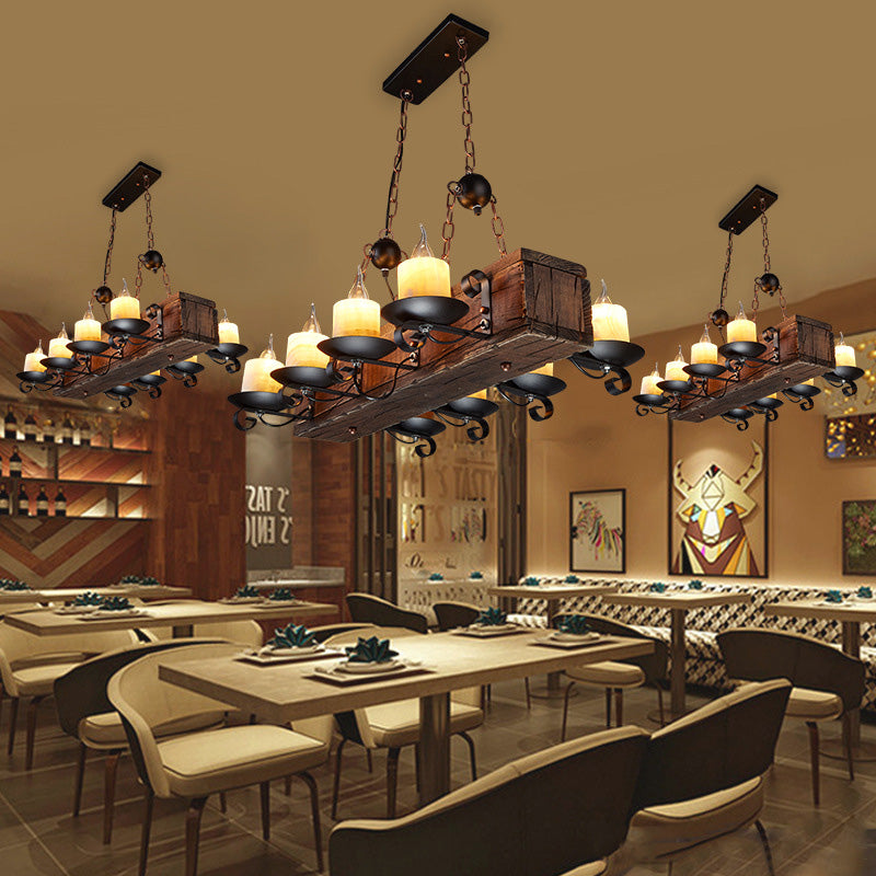Vintage Wood Candelabra Chandelier - 8-Light Pendant Fixture For Restaurants
