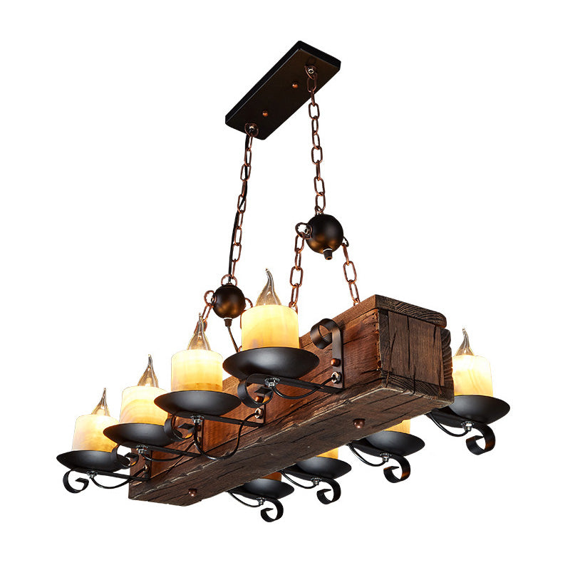Vintage Wood Candelabra Chandelier - 8-Light Pendant Fixture For Restaurants