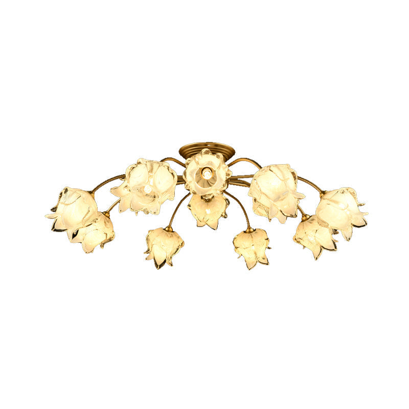 Traditional White Glass Semi-Flush Petal Ceiling Light with 12 Lights