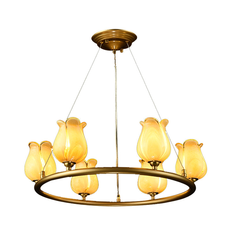 Traditional 6-Light Wagon Wheel Led Chandelier With Glass Shades