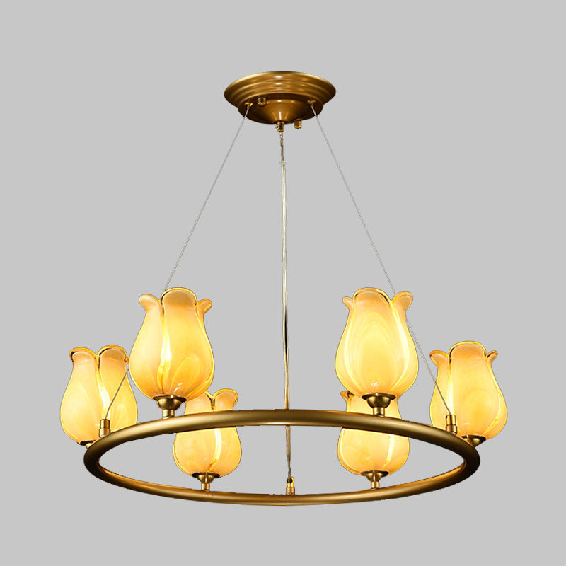 Traditional 6-Light Wagon Wheel Led Chandelier With Glass Shades