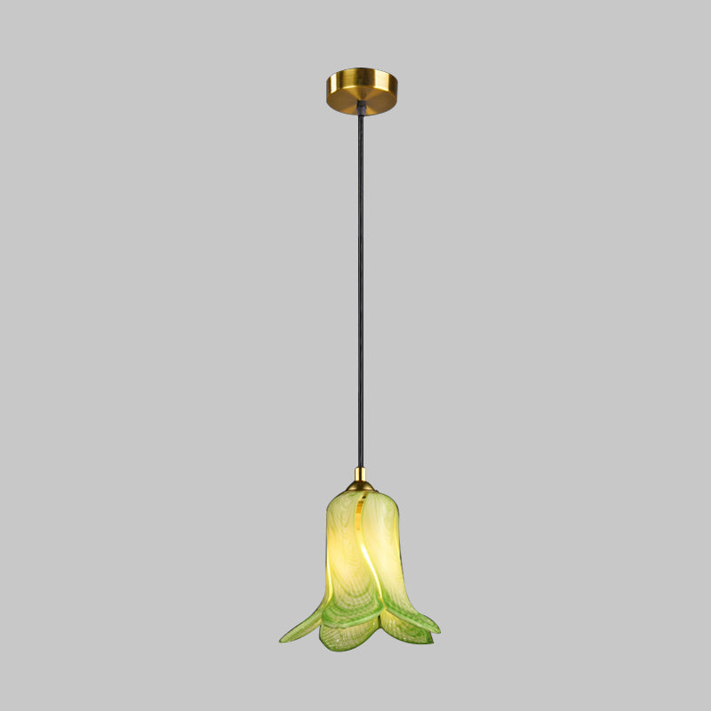 Rustic Bell-Shaped Pendant Light: 1-Light Ceiling Hang Fixture For Bedrooms - White/Green/Purple