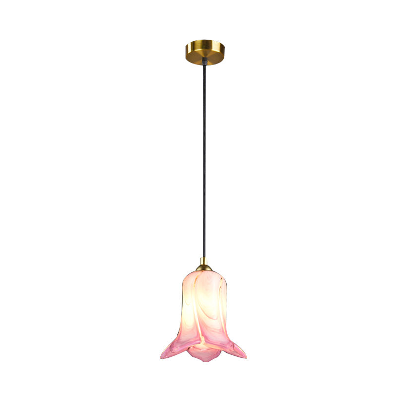 Rustic Bell-Shaped Pendant Light: 1-Light Ceiling Hang Fixture For Bedrooms - White/Green/Purple