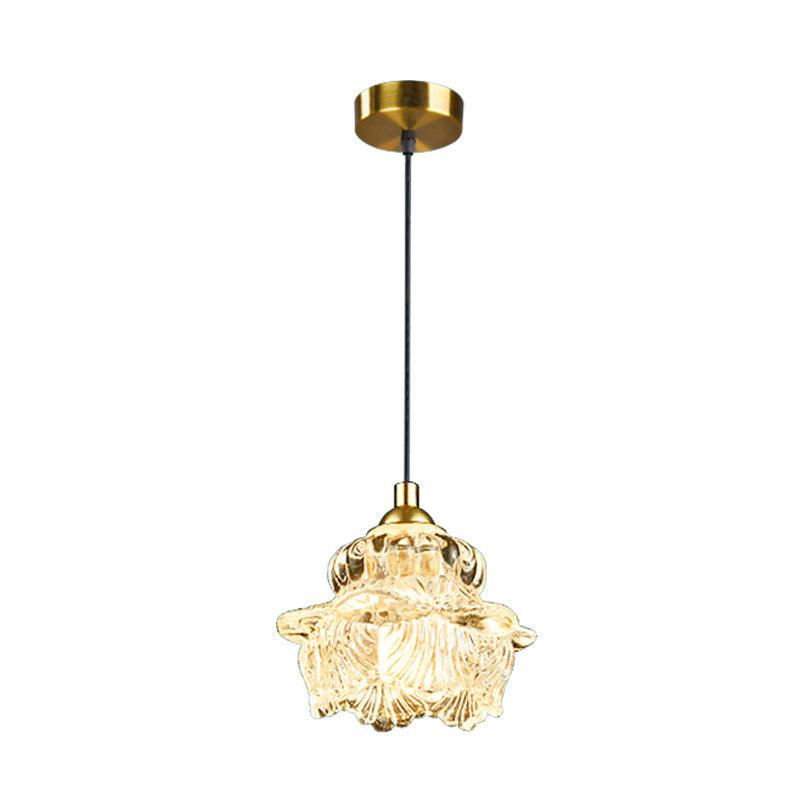 Rural Petal Pendant Light Kit | Clear Glass Suspension Lighting Fixture For Bedroom