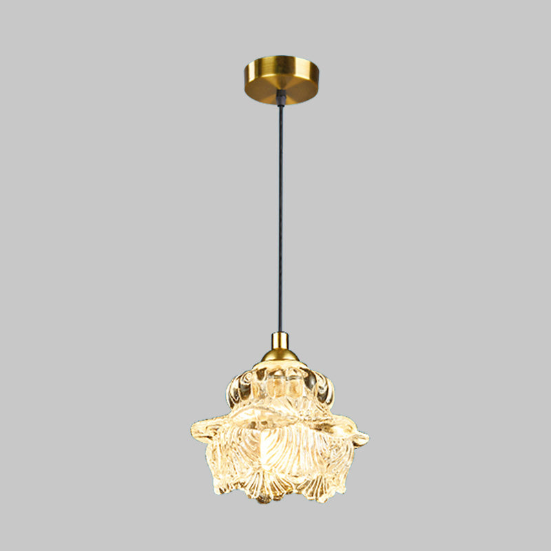 Rural Petal Pendant Light Kit | Clear Glass Suspension Lighting Fixture For Bedroom