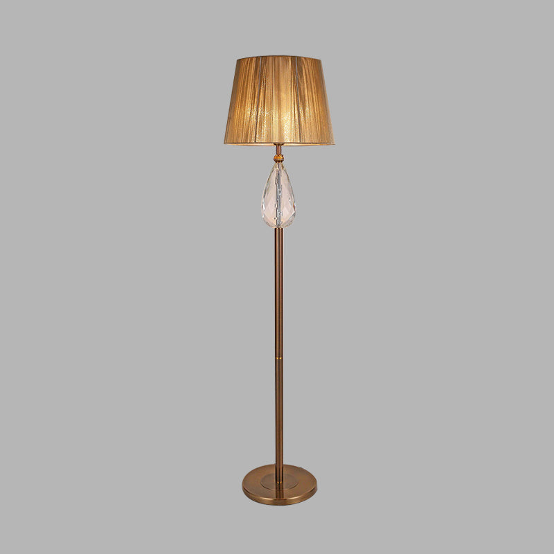Countryside Teardrop Crystal Floor Reading Lamp With Fabric Shade - Beige