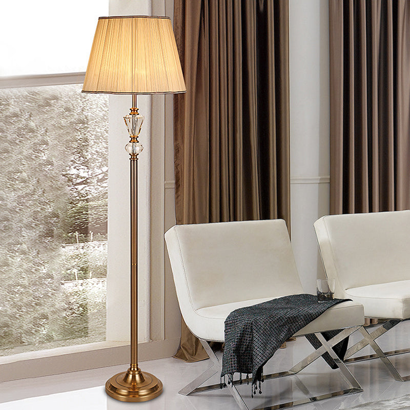 Rustic Beige Crystal Reading Floor Lamp With Fabric Shade