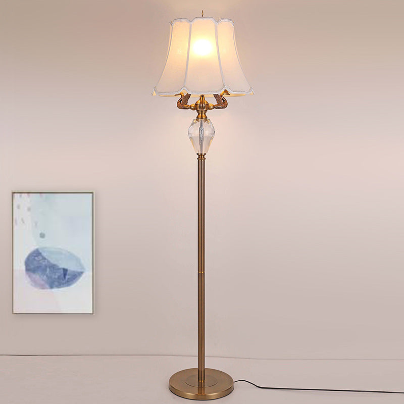 Minimalist White Floor Reading Light With Crystal Accent - Bedroom Standing Lamp