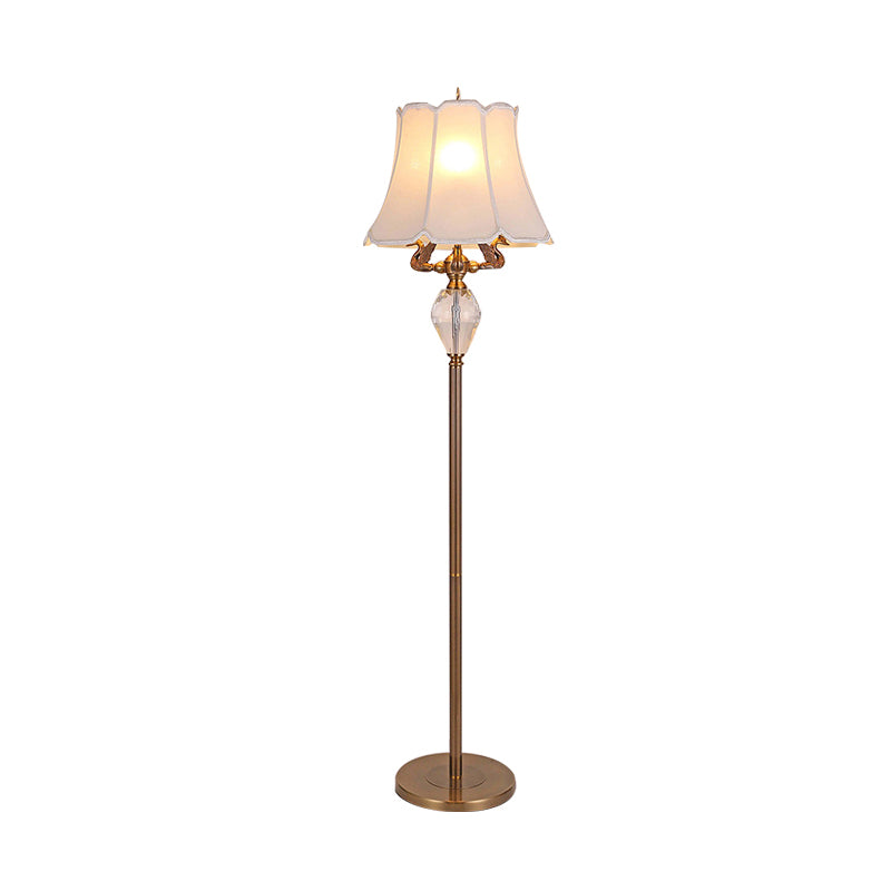 Minimalist White Floor Reading Light With Crystal Accent - Bedroom Standing Lamp