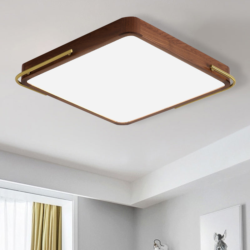 LED Brown Wood Flushmount Ceiling Light, 13"/19" Square Simplicity Design