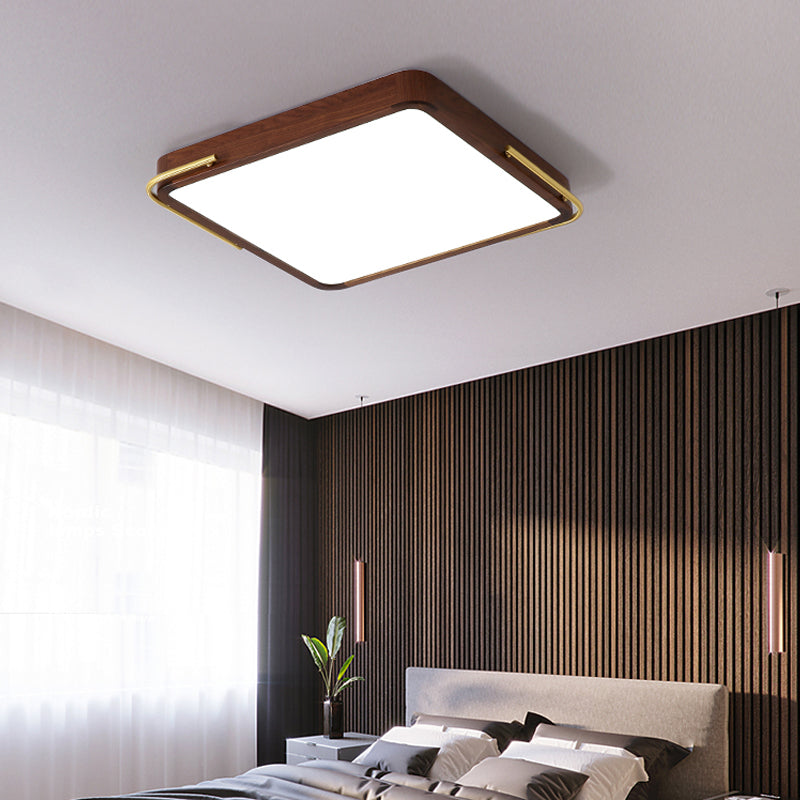 LED Brown Wood Flushmount Ceiling Light, 13"/19" Square Simplicity Design