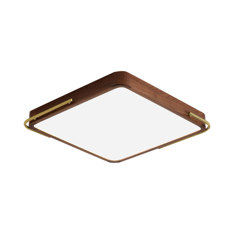 LED Brown Wood Flushmount Ceiling Light, 13"/19" Square Simplicity Design