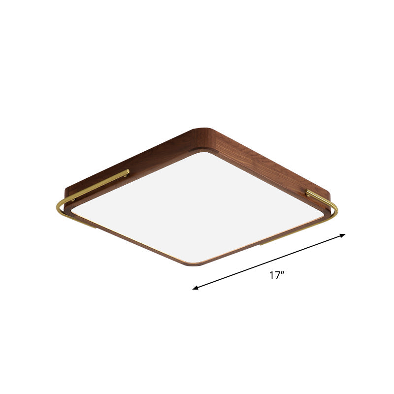 LED Brown Wood Flushmount Ceiling Light, 13"/19" Square Simplicity Design