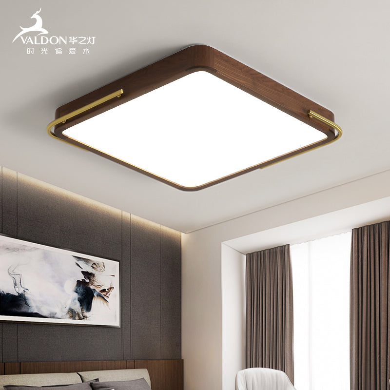 LED Brown Wood Flushmount Ceiling Light, 13"/19" Square Simplicity Design