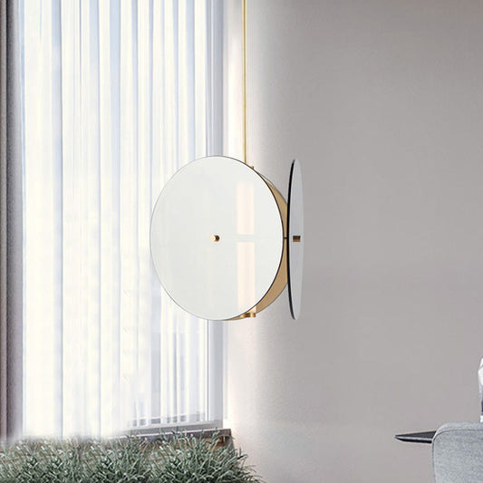 Modern Gold LED Pendant Light with Amber Glass Shade for Dining Room