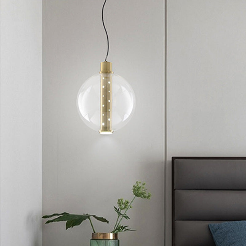 Minimalist Gold Led Glass Pendant Light For Bedroom - Globe Lighting