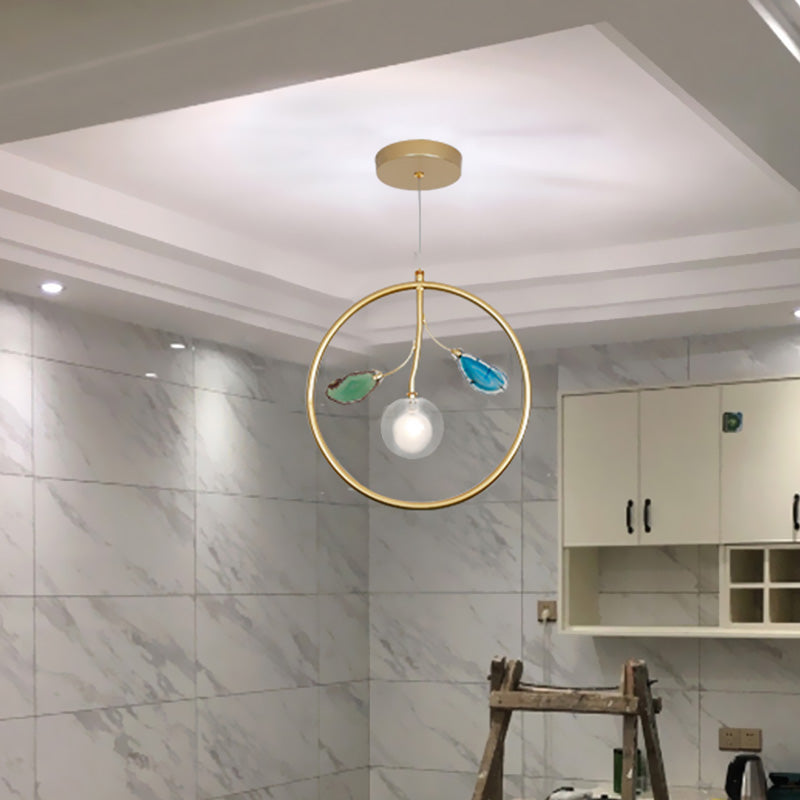 Modern Gold Cage Pendant Ceiling Light With Led Bulb - Stylish Suspended Lighting For Foyer