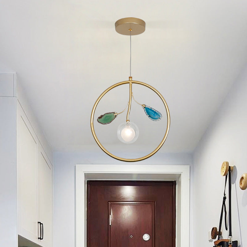 Modern Gold Cage Pendant Ceiling Light With Led Bulb - Stylish Suspended Lighting For Foyer